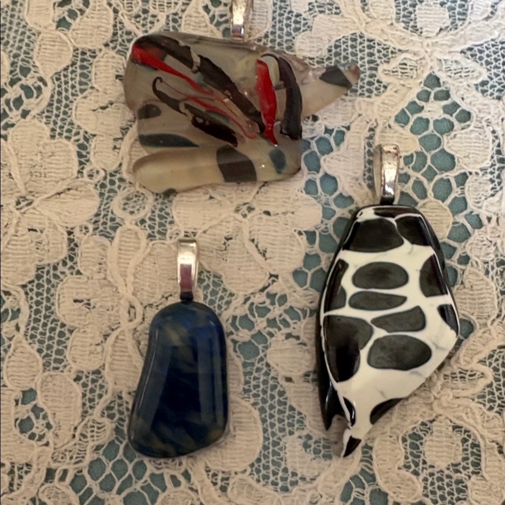 3 assorted  Handmade USA  Fused Glass Pendants